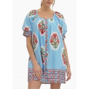 NEW ENTRO sarah blockprint mini dress in light blue